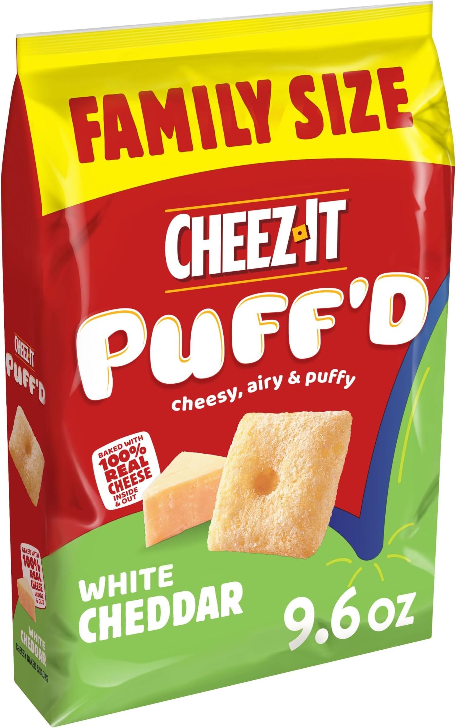 Cheez-It Puff'd Cheesy Baked Snacks, Puffed Snack Crackers, Kids Snacks, White Cheddar, 9.6oz Bag (1 Bag)