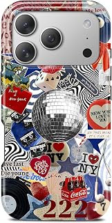 for iPhone 17 Pro Max Case, Aesthetic Coquette Collage Phone Case, Compatible with Magsafe, Cute Trendy Balls Y2K Glitter Retro New York Slim Shockproof Protective Women Girl Men Cover
