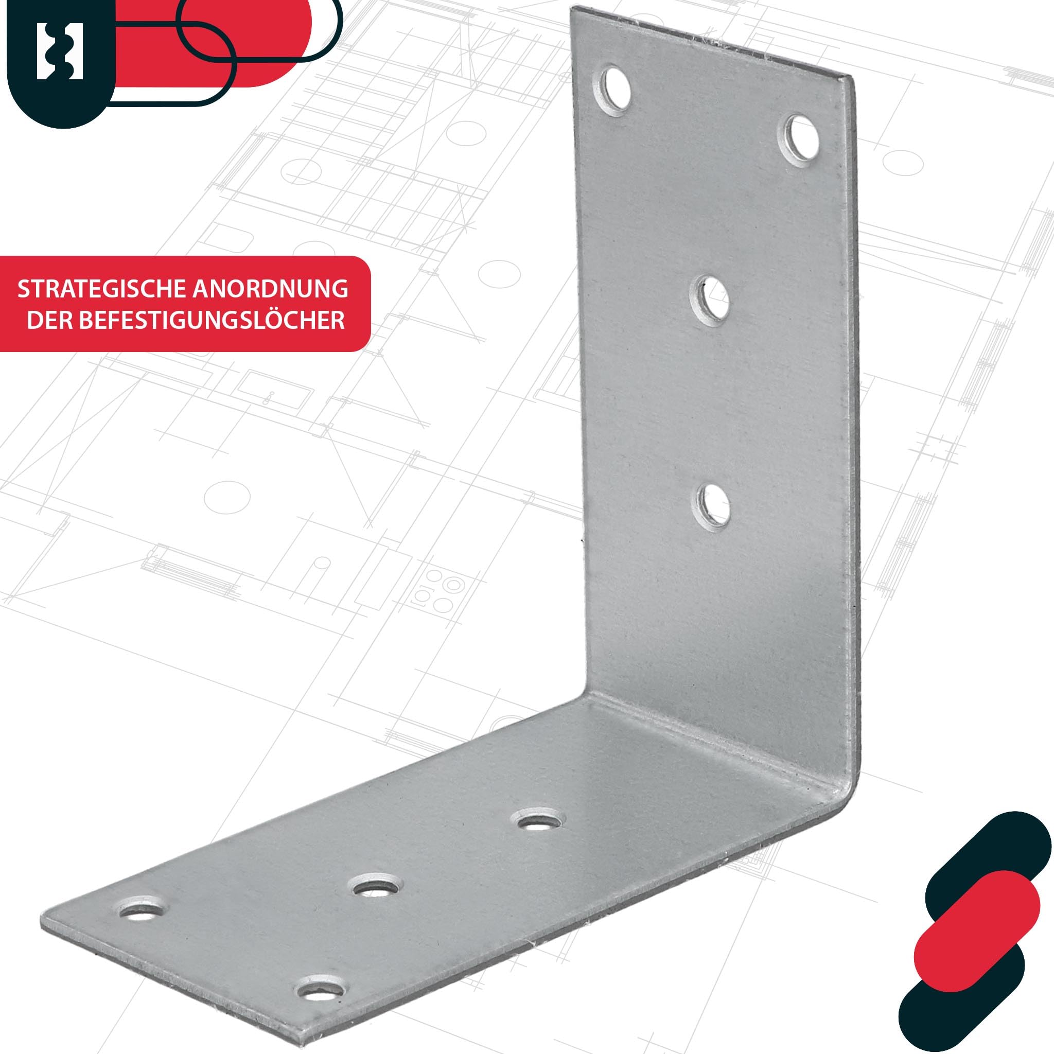 KOTARBAU® 100er Set Winkelverbinder - Schwerlastwinkel - 80 x 80 x 40 mm - verzinkter Stahl - Winkel - Stahlwinkel - Stabil - Langlebig - Balkenverbinder - Silber