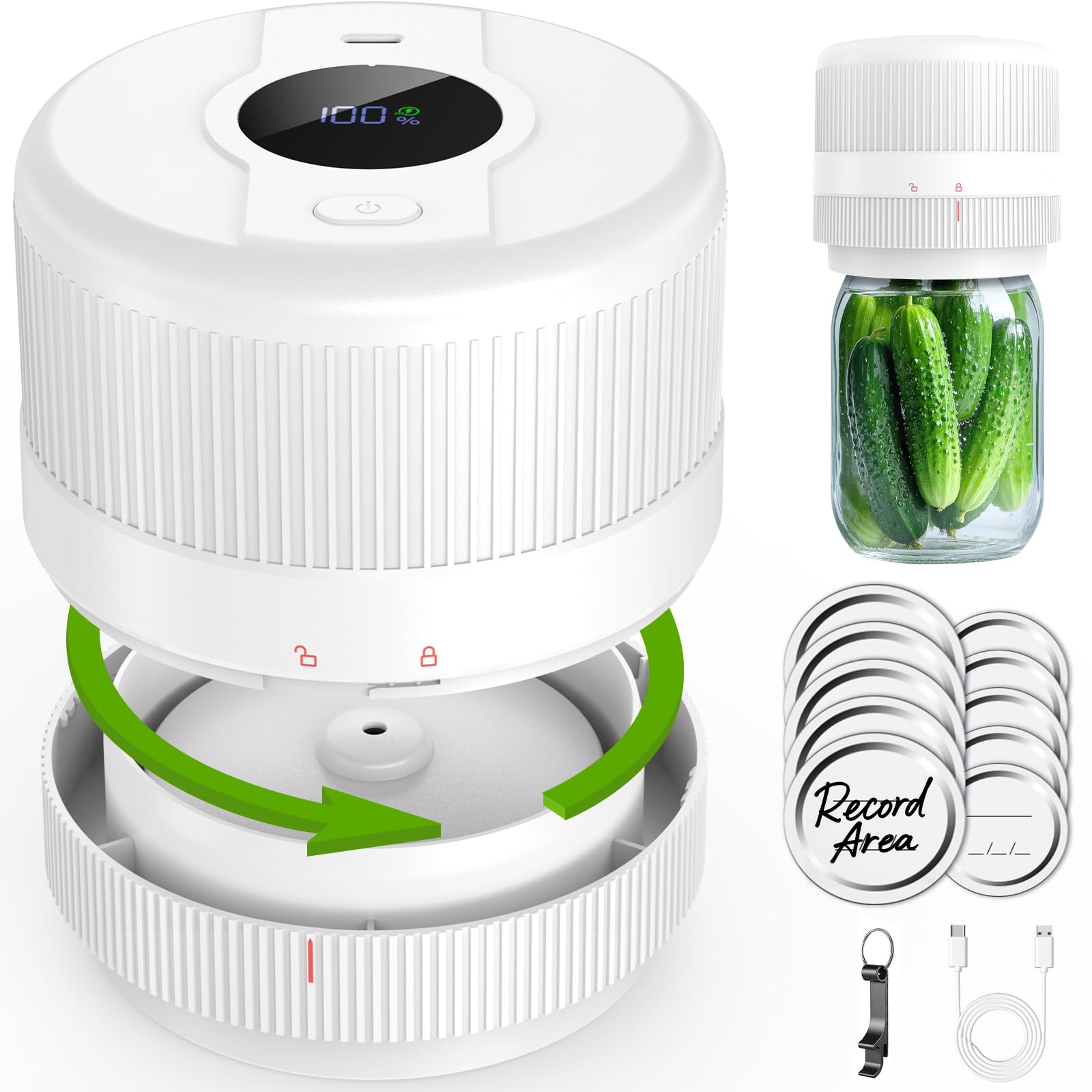 Mason Jar Vacuum Sealer Kit, Electric Sealer for Wide and Regular Mouth Mason Lids, Canning Vacuum Sealer Mason Jar, Automatic Vacuum Sealer Machine