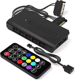 EZDIY-FAB 10 Ports RGB Fan Hub-I für PC-Gehäuselüfter,Unterstützt 6-pin EZDIY-FAB RGB-Lüfter,mit 2X 5V 3Pin Ports für ARGB-Geräte,mit SATA-Stromkabel und Fernbedienung,Motherboard Sync