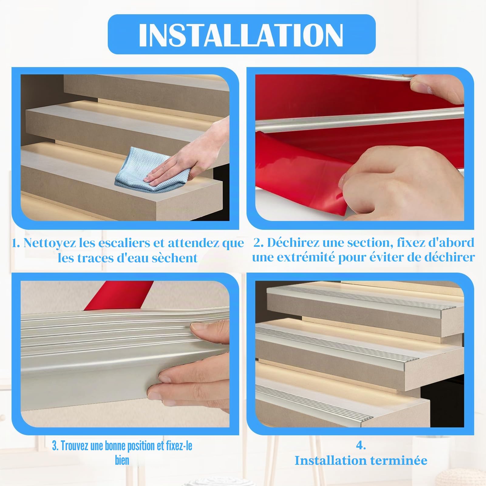 Nez de marche autocollant 8 m, profilé de transition antidérapant, protection des nez de marche, en caoutchouc flexible, pour l'extérieur et l'intérieur, gris