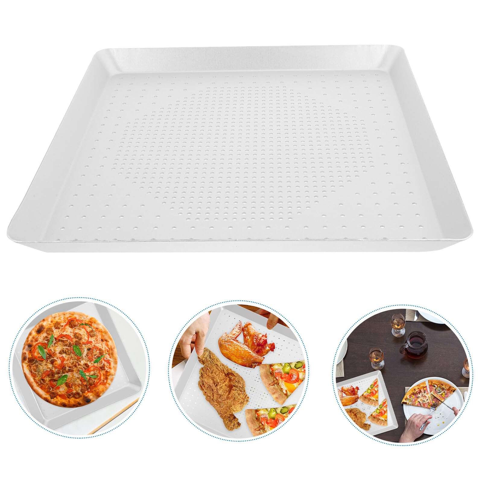 Teglia Pizza Quadrata Forata in Lega di Alluminio Antiaderente Resistente Alte Temperature per Forno Uso Domestico e Ristorazione