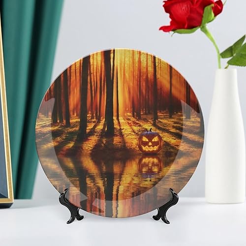 Miniatura 6 de Plato decorativo para colgar de Halloween, lago, bosque, árboles, calabaza, decoración del hogar, decoración del hogar, recuerdo, arte de pared,