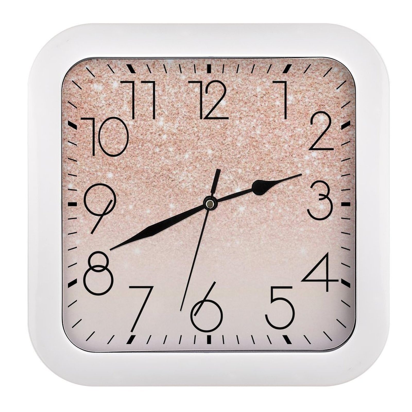 Horloge murale carrée moderne or rose au mécanisme silencieux de haute précision