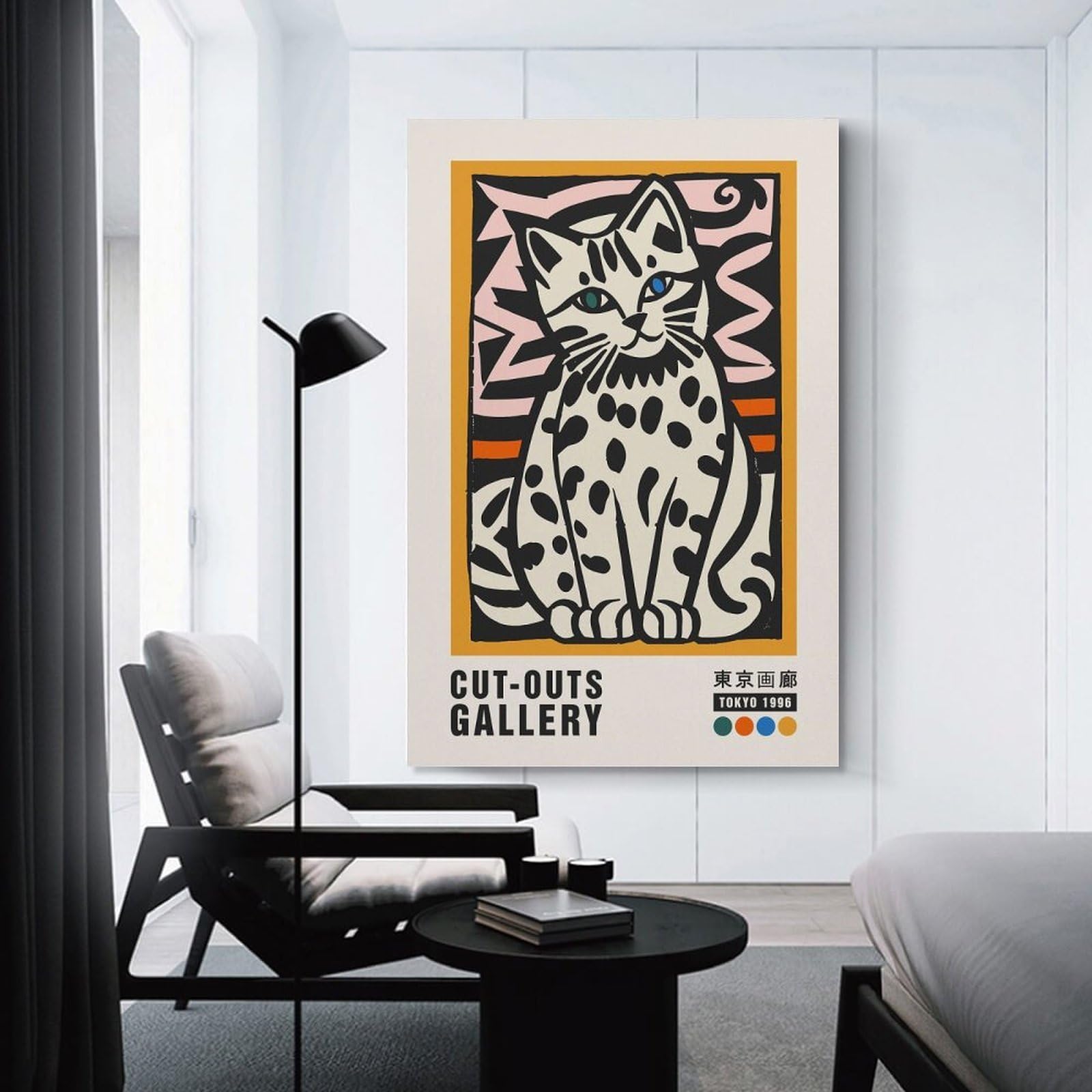 Junmoney Sitting Retro Cat Canvas Wall Art, 16x24inch(40x60cm), for Entrance Walls, Hall Decor Or Foyers, Wall Decor to Refresh Empty Corners
