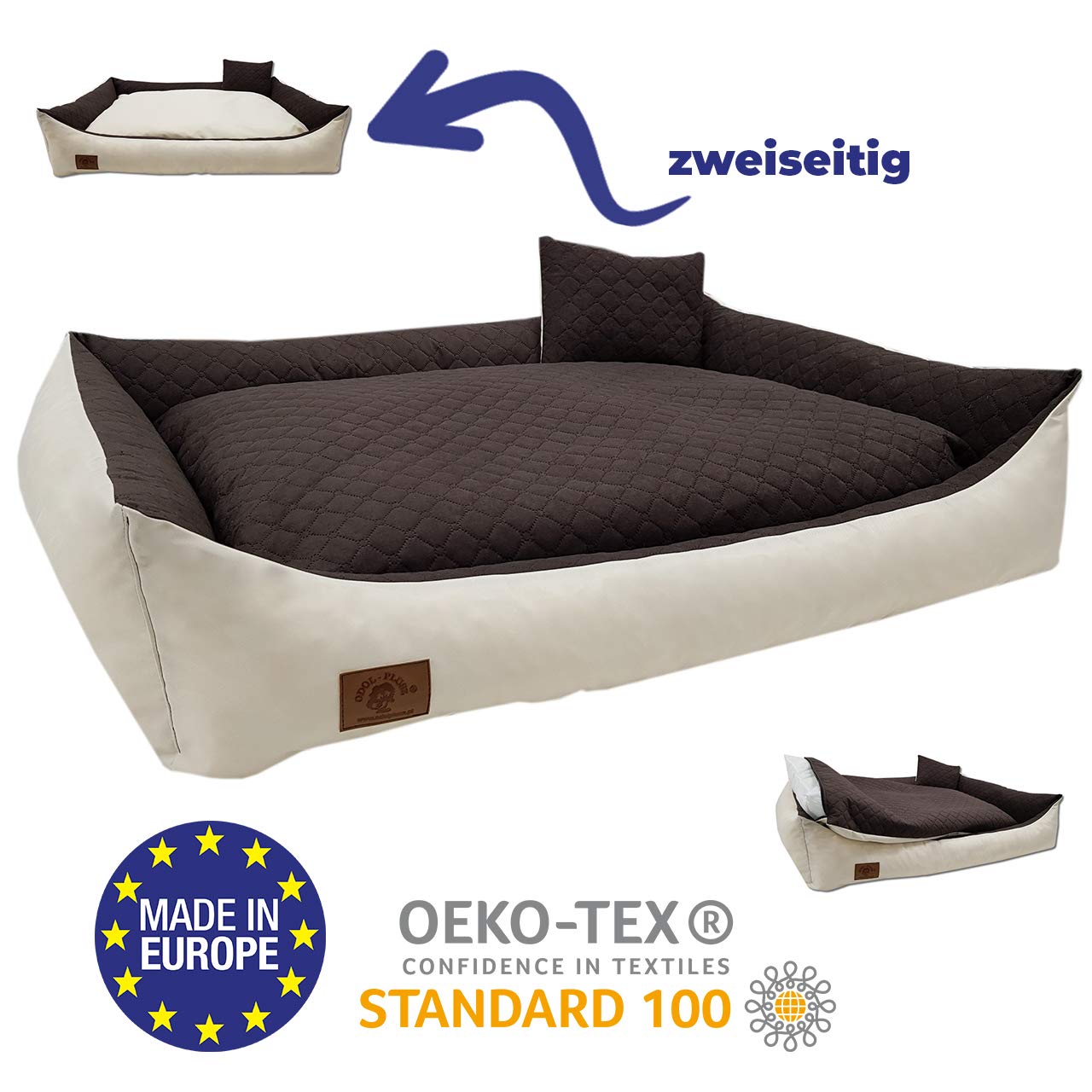 Odolplusz Cama para perros lavable con borde, cojín para perros, 120 x 90 cm (marrón)