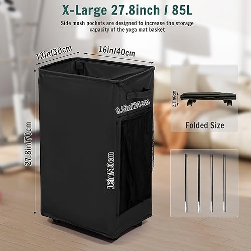 Miniatura 2 de Estante de almacenamiento para esterilla de yoga, estante de almacenamiento para gimnasio en casa con ruedas, soporte lateral para esterilla de