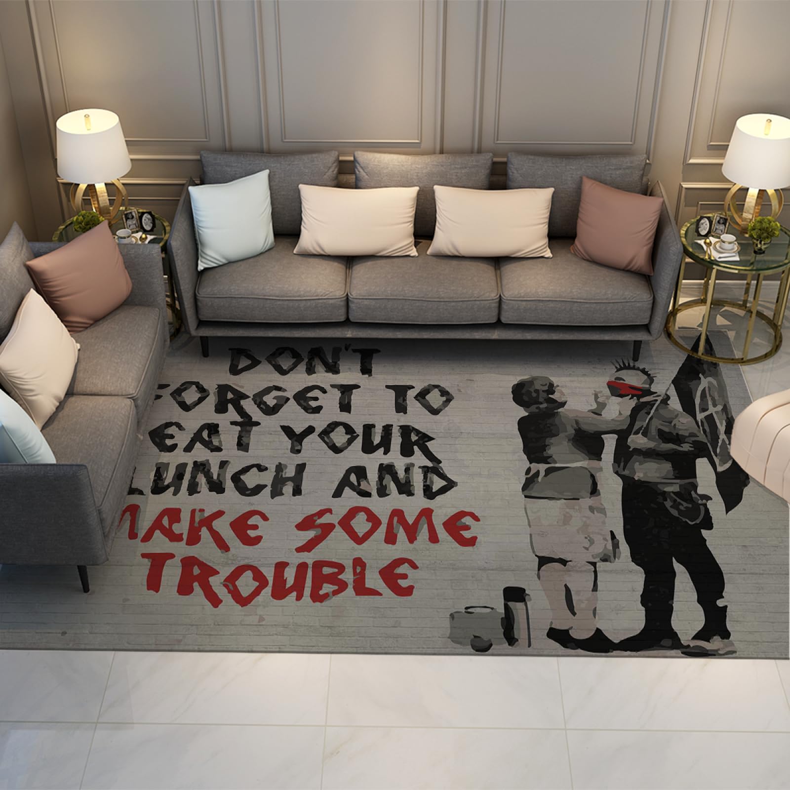 Tapis chambre style Banksy pour rehausser un sol sans faire de travaux