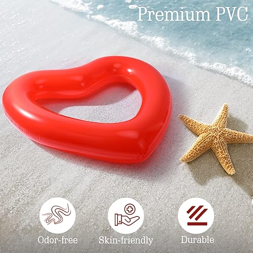 Miniatura 10 de HeySplash Heart Pool Float, Heart Shaped Summer Swimming Pool Float Loungers Tube Ring Floatie, Water Fun Beach Party Toys for Kids Adults