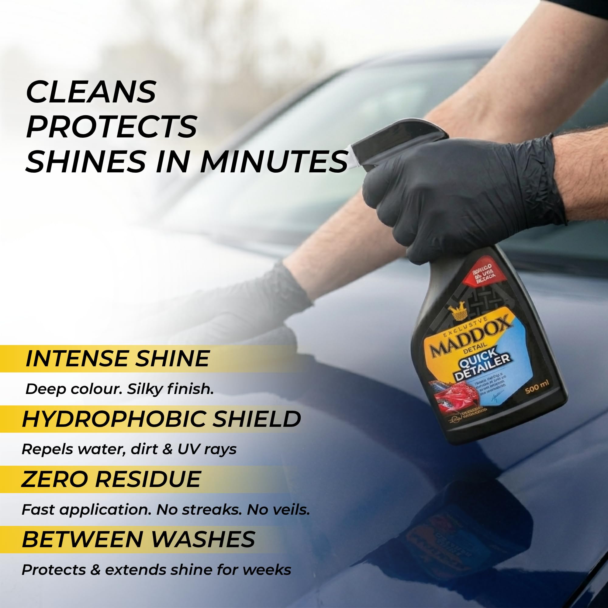 Maddox Detail - Cera Abrillantador y Protector Hidrofóbico para Coche | Efecto Brillo Intenso y Tacto Sedoso | Protección Intensa para Pintura | Mantenimiento entre Lavados | Quick Detailer 500ml