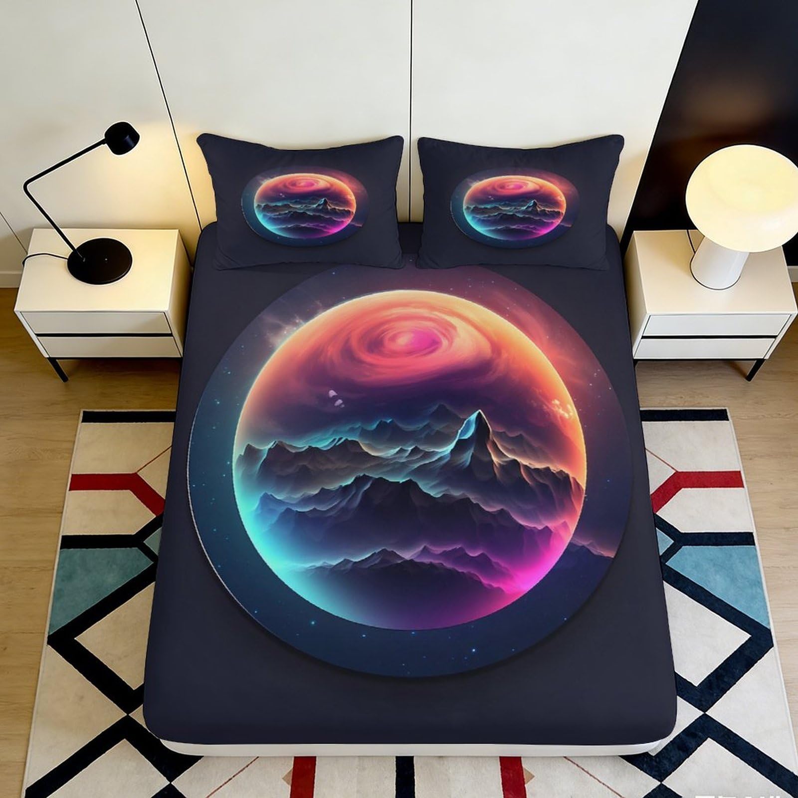3D Printed Galaxy Planet Fitted Sheet Microfiber Soft Bedroom Decor Cosmic Nebula Mattress Cover for Home Dorm 90x200x25cm