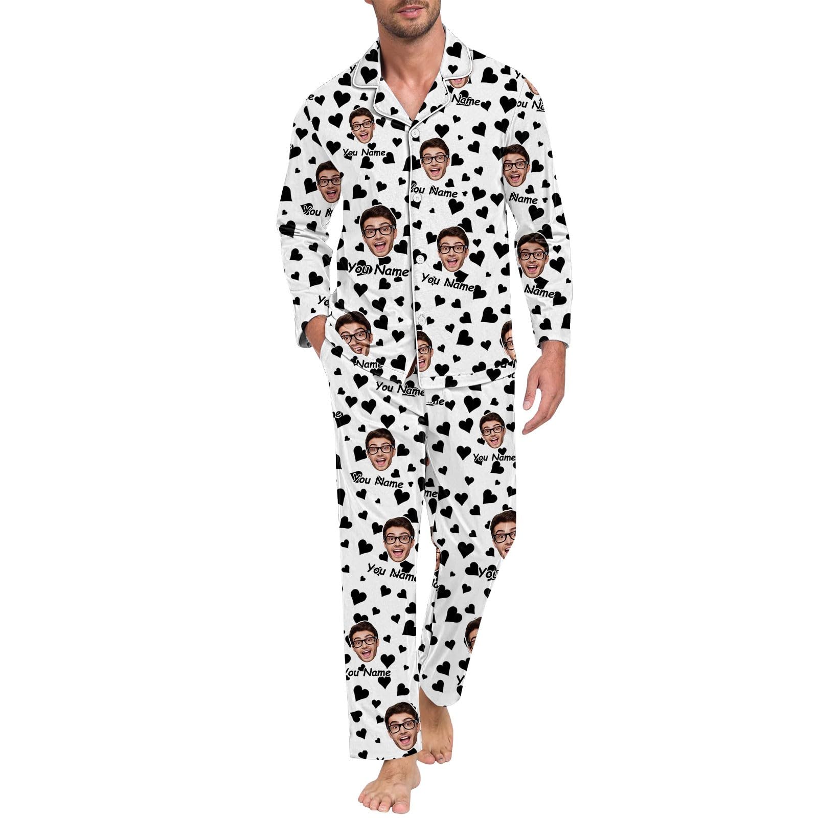 Generisch Pijama Hombre Talla 29 Pantalones Divertidos para Hombres Mujeres Parejas Emparejadas Unisex Personalizado Nombre Albornoz Hombres Elegante