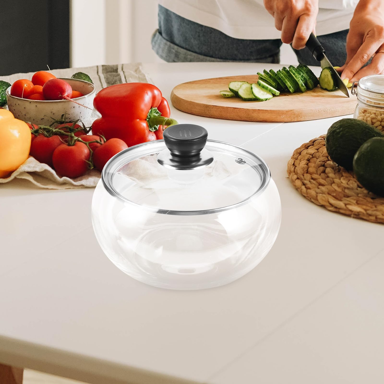 OSALADI Glas Gurkenbehälter 1,5kg mit Deckel Erhöhter Rand zum Wasserschutz Transparenter Vorratsbehälter für Lebensmittelaufbewahrung im Haushalt