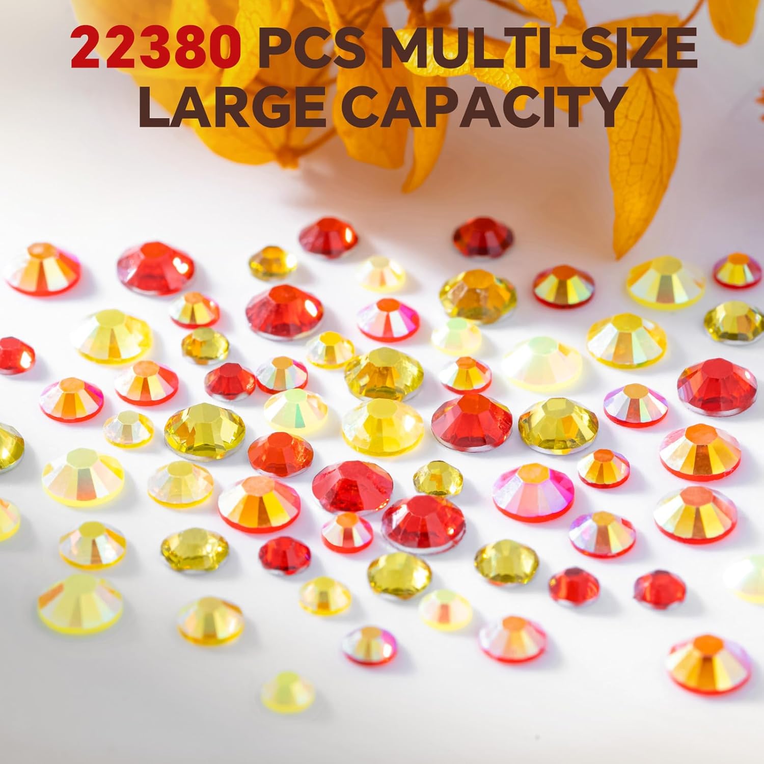 22300Pcs Red and Yellow Resin Flatback Rhinestones Tumbler Non-hotfix Round Gems for Nails Crafts Clothes Shoes Decoration(3mm,4mm,5mm)