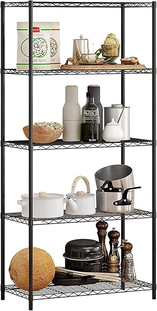 HOME BI 5-Tier Wire Shelving, Unit Metal Organizer Storage Shelve Wire Rack, Garage Shelving,Perfect for Pantry Closet Kitchen Laundry Organization (5 Tiers-73cm, Black)