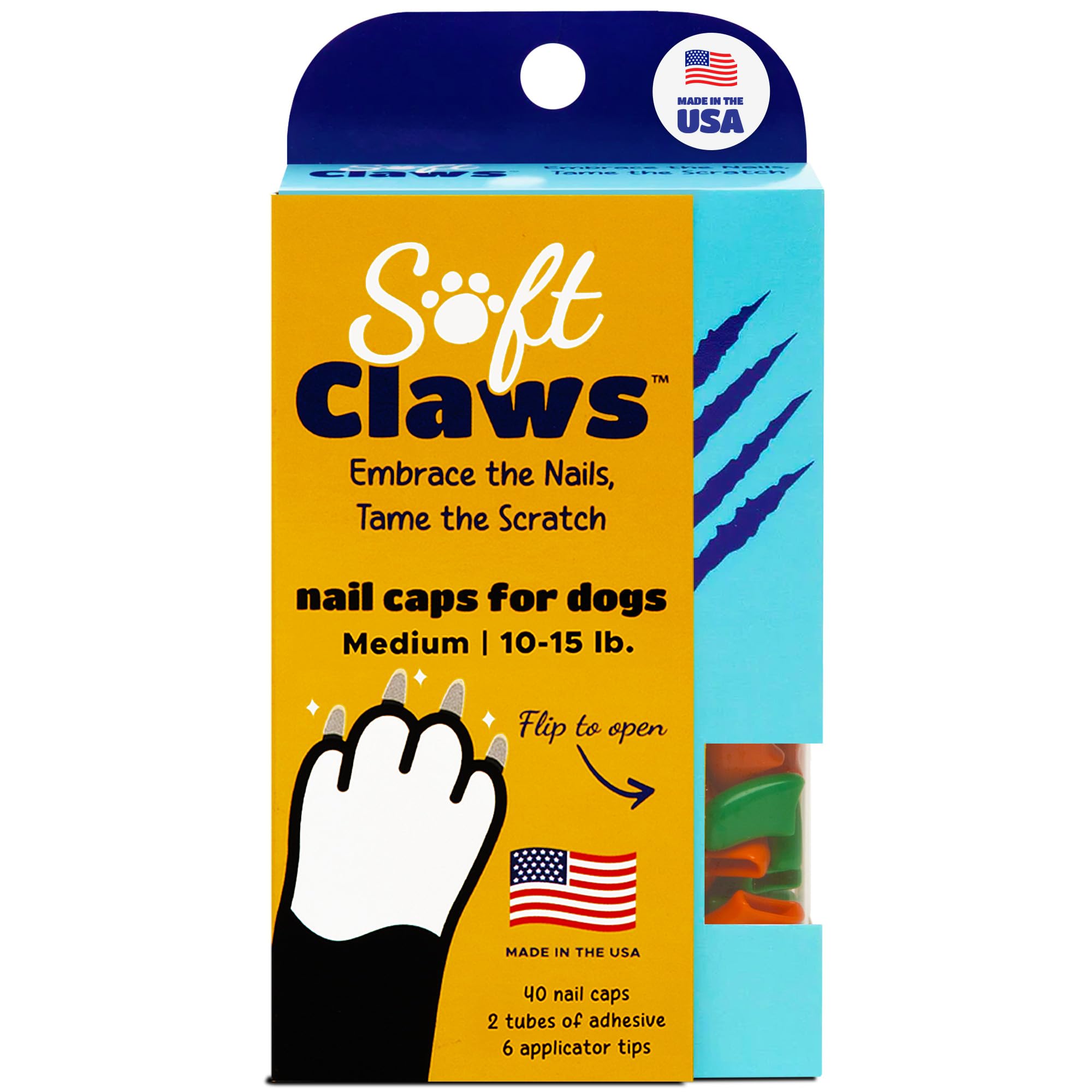 Soft Claws Dog Nail Caps, 40 Caps, Medium, Green and Orange