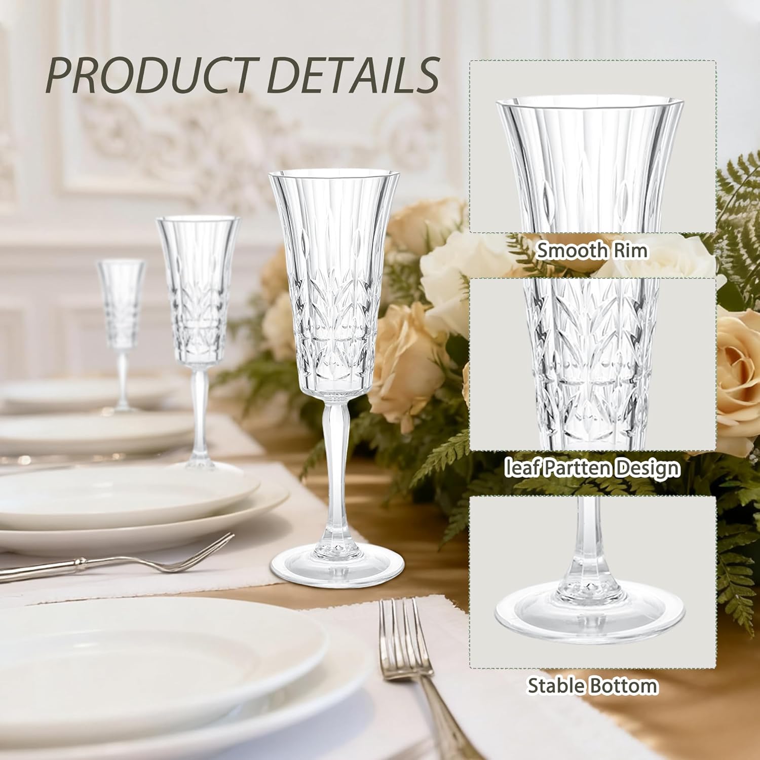 6oz Plastic Champagne Flutes, Unbreakable Champagne Glasses Shatterproof Reusable Mimosa Prosecco Wine Stemware for Wedding Toasting Bachelorette Party Holidays (Set of 24, Clear) - Image 3