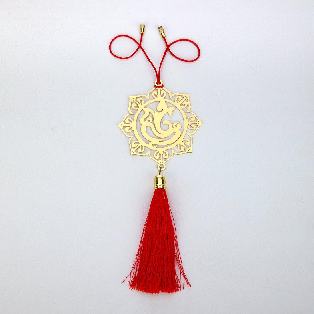 ADORAA's Ganesha Ganpati Rear View Mirror Hanging Ornament/Pendant - Brass Car Charm for Divine Blessings & Safety/Protection