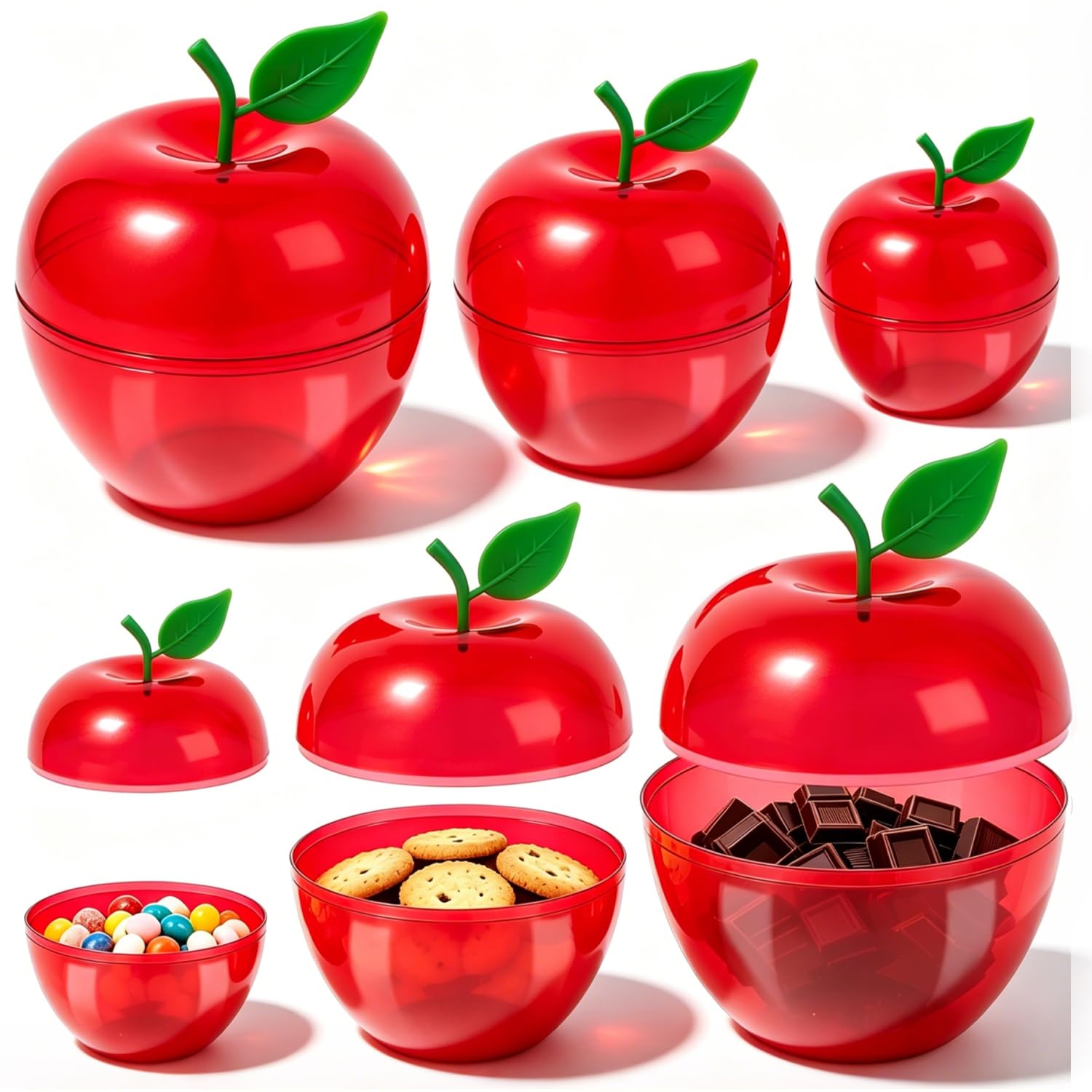 Photo 1 of [Only 2 apples with 1 stem] 3Pcs Plastic Apple Container, 3 Sizes Red Apple Jar with Lid for Christmas, Valentine's Day, Wedding Party Decor