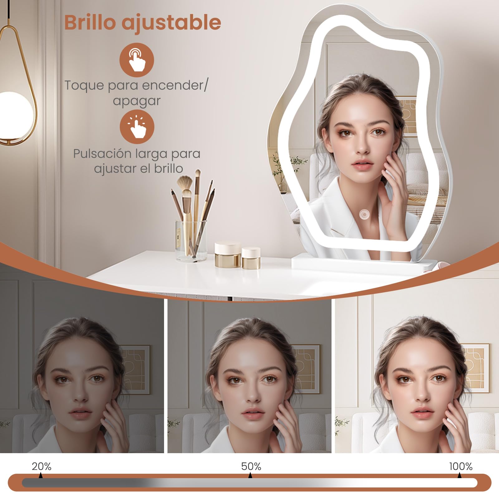 WOLTU Espejo Maquillaje con luz 53x39 cm Espejo tocador con luz diseño Nube Espejo con luz LED para Maquillaje y Cuidado Personal portátil Ideal para Dormitorio y baño
