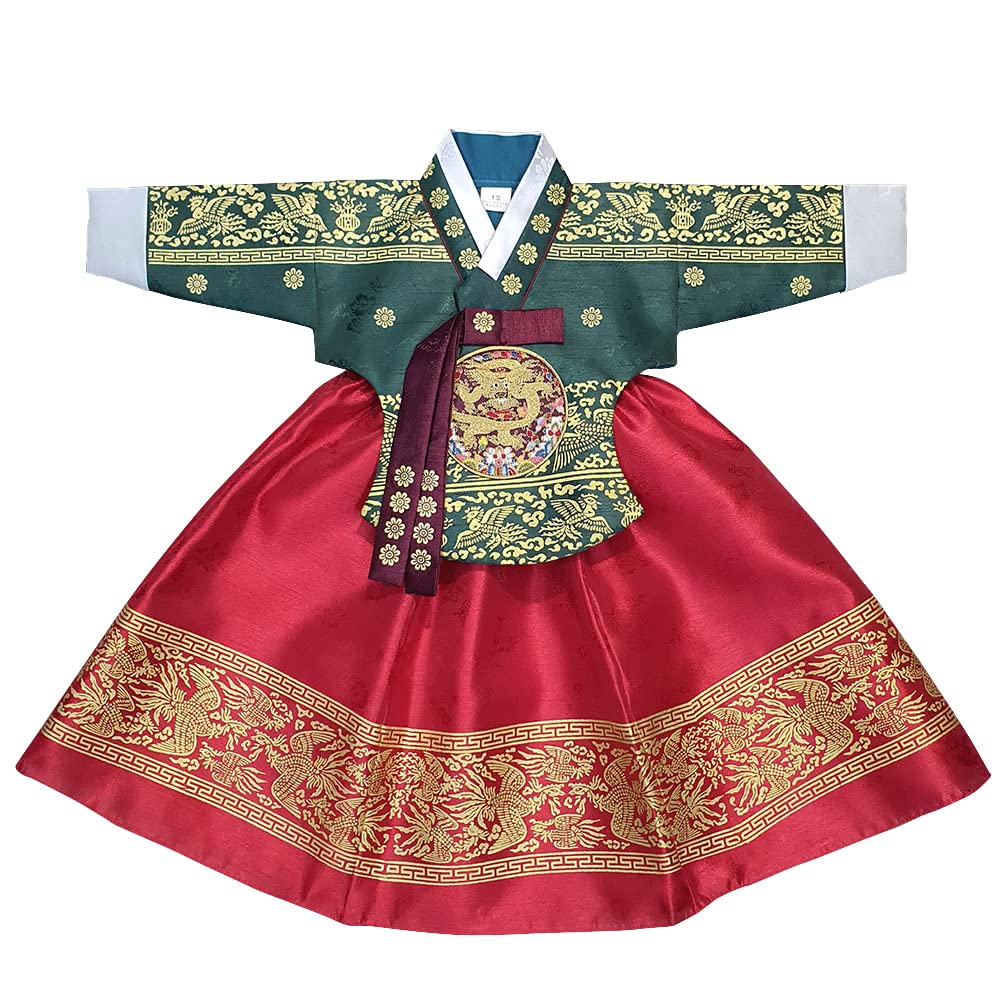 OUJIN I Korean Baby Girl Hanbok for 100days~15y/o Red Green Foil Girl Kids Hanbok