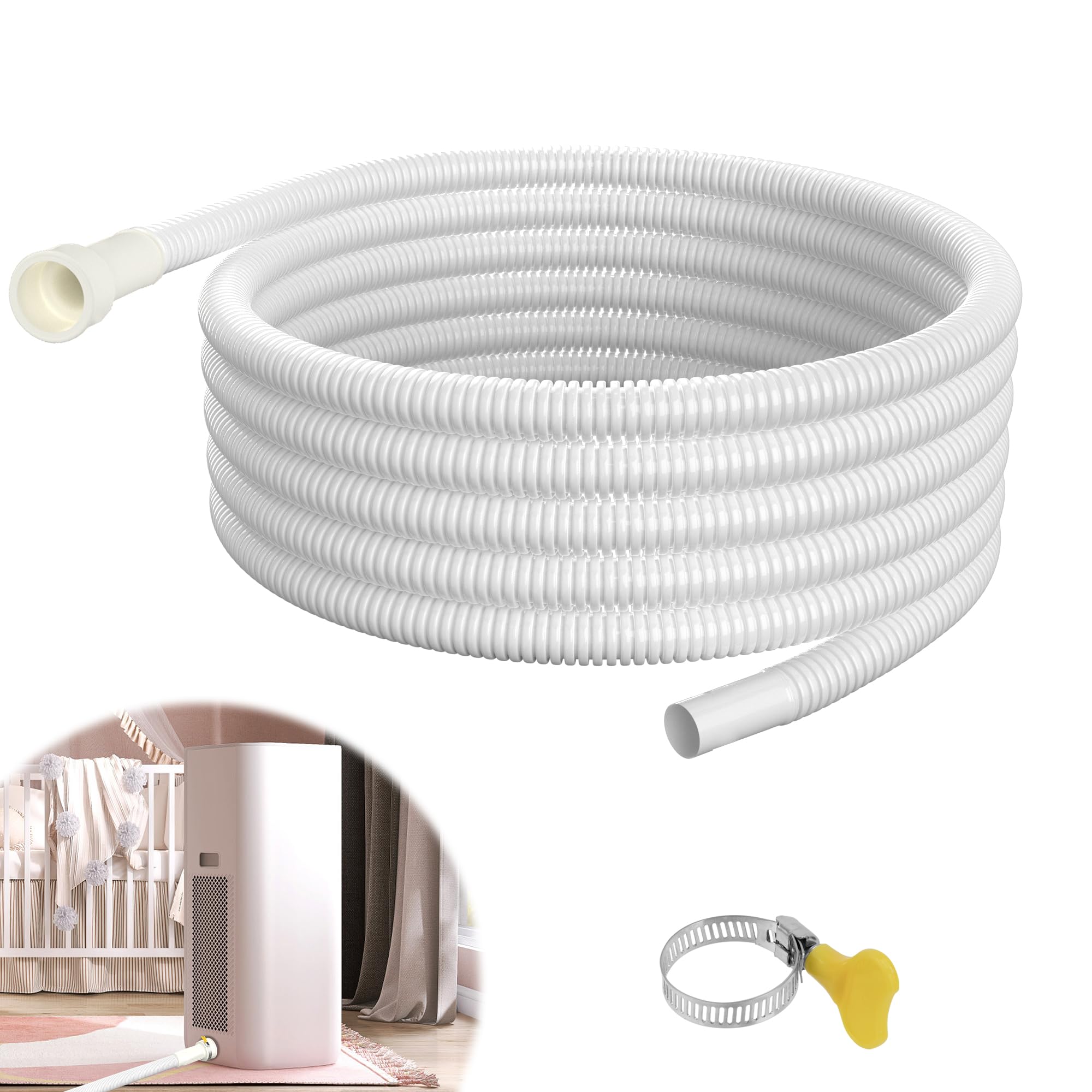 Dehumidifier Drain Hose 6.5Ft, Universal Cuttable Rubber Adapter Dehumidifier Hose, Flexible Drain Hose for Dehumidifiers indoor, Dehumidifier Hose Replacement