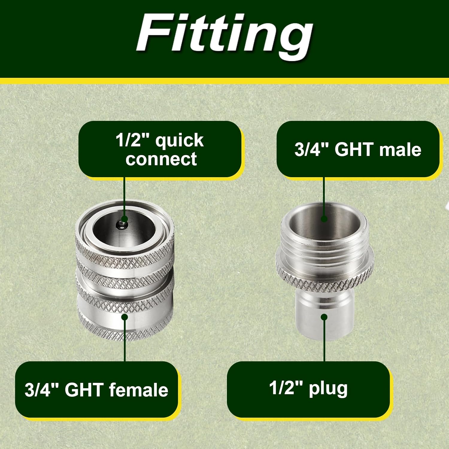 Raincovo Garden Hose Quick Connect, Stainless Steel Water Hose Fitting, Quick Release Hose Connector, 3/4 Inch GHT