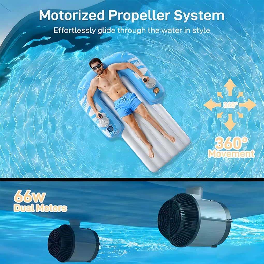 Elektrischer Schwimmstuhl, motorisierte Poolliege, aufblasbare motorisierte Poolliege bietet langlebigen Komfort mit Getränkehalter, elektrischer Schwimmstuhl /