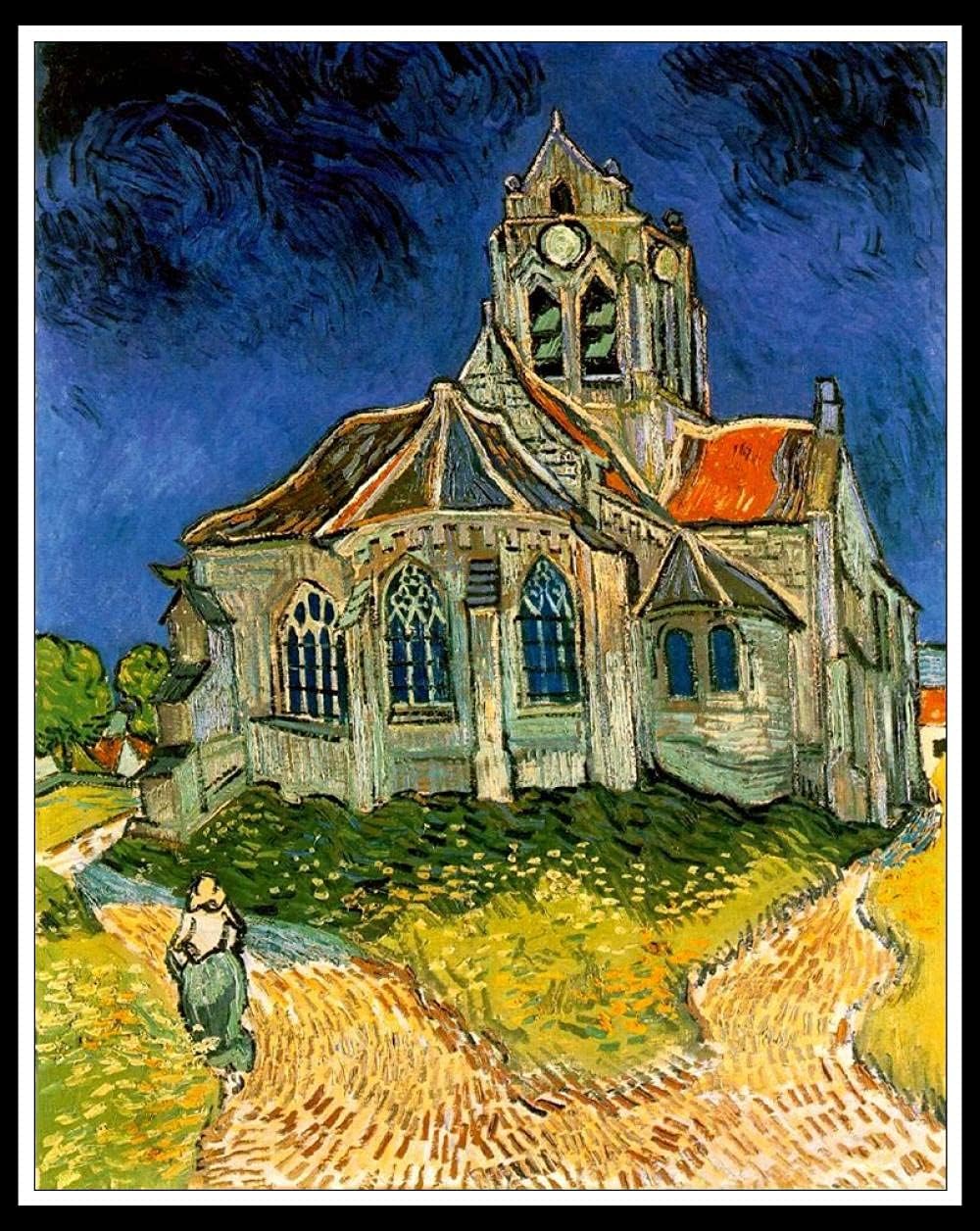 SYSMYXGS Paint by Numbers for Adults, Easy Drawing DIY Oil Canvas Painting Kits with Brushes, Acrylic PigmentArts Craft for Home Wall Decor — The Church at Auvers