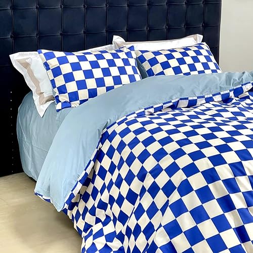 Miniatura 2 de BlueBlue Juego de funda de edredón de tablero de ajedrez para niños, cama individual 100% algodón para niños, niñas, adolescentes, patrón abstracto