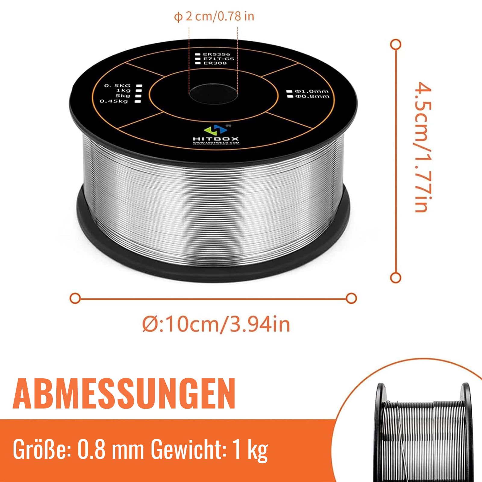 HITBOX 1 Kg Fülldraht 0,8 Mm – E71T-GS, NoGas, F Produktbild-Vorschau 2