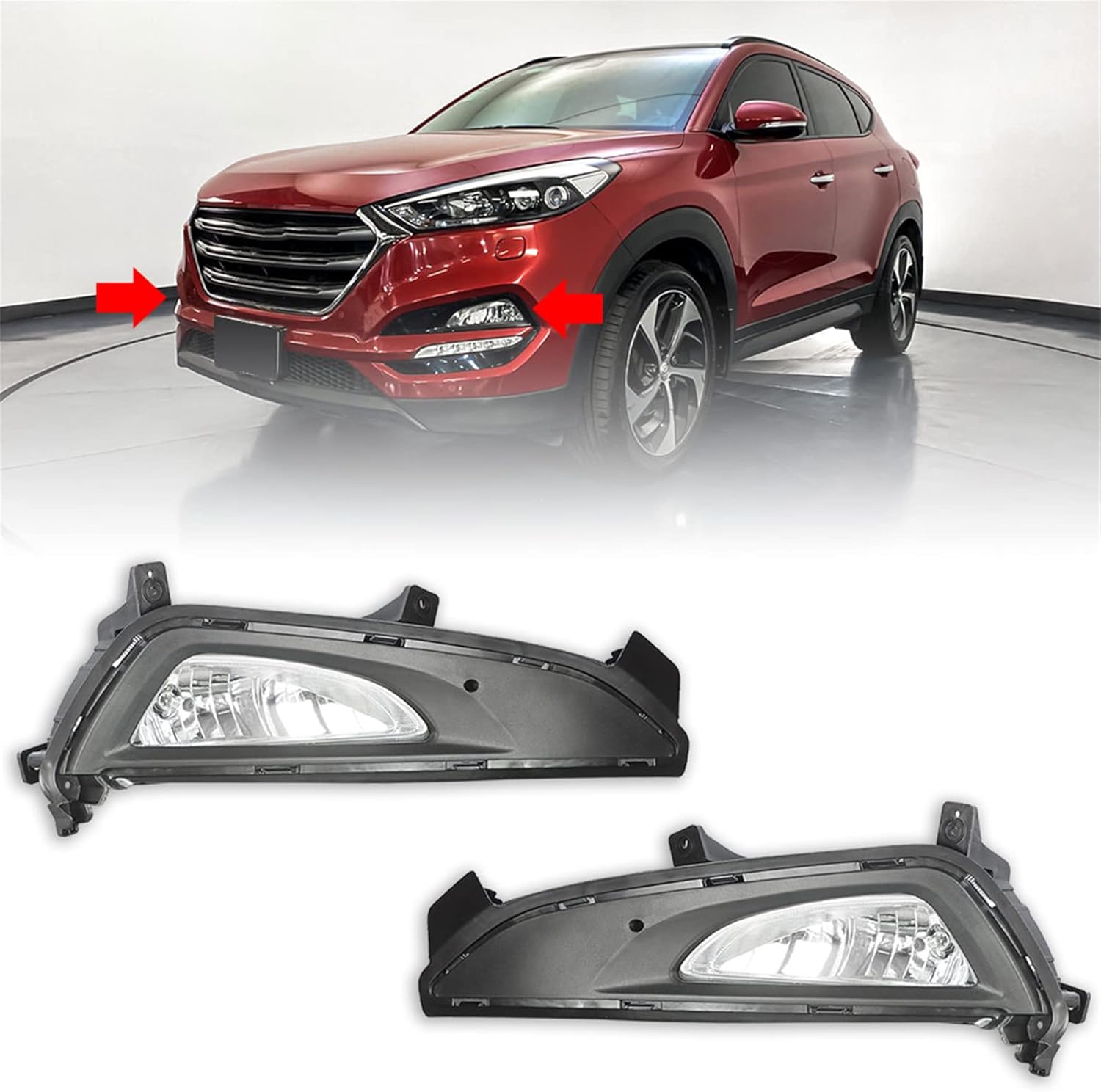 munirater 2-Pack Bumper Fog Lights Driving Lamps w/Trim & Cover Assembly Driver & Passenger Side Replacement for 2016-2018 Hyun-dai Tucson