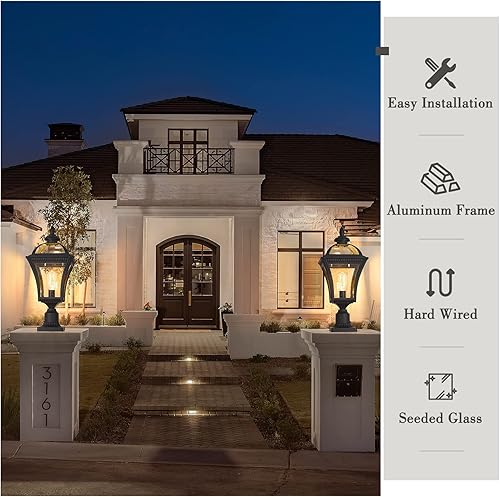 Miniatura 5 de Emliviar Luz de poste para exteriores de 22 pulgadas, luz de poste vintage de granja para el jardín, aluminio con vidrio semillado, acabado negro,