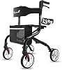 PLANET WALK Ultra Light Roller Walker Travel Foldable Rolling Walker with Seat, 8 Rubber Wheels for All Terrain Unique Design Aluminum Frame, Sturdy Walker for Seniors - Black