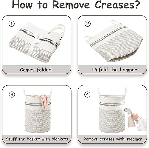 Miniatura 6 de VIPOSCO Cesta alta para ropa sucia, cesta grande para ropa sucia con mango de cuero, cesta de almacenamiento de cuerda tejida para manta, juguete en