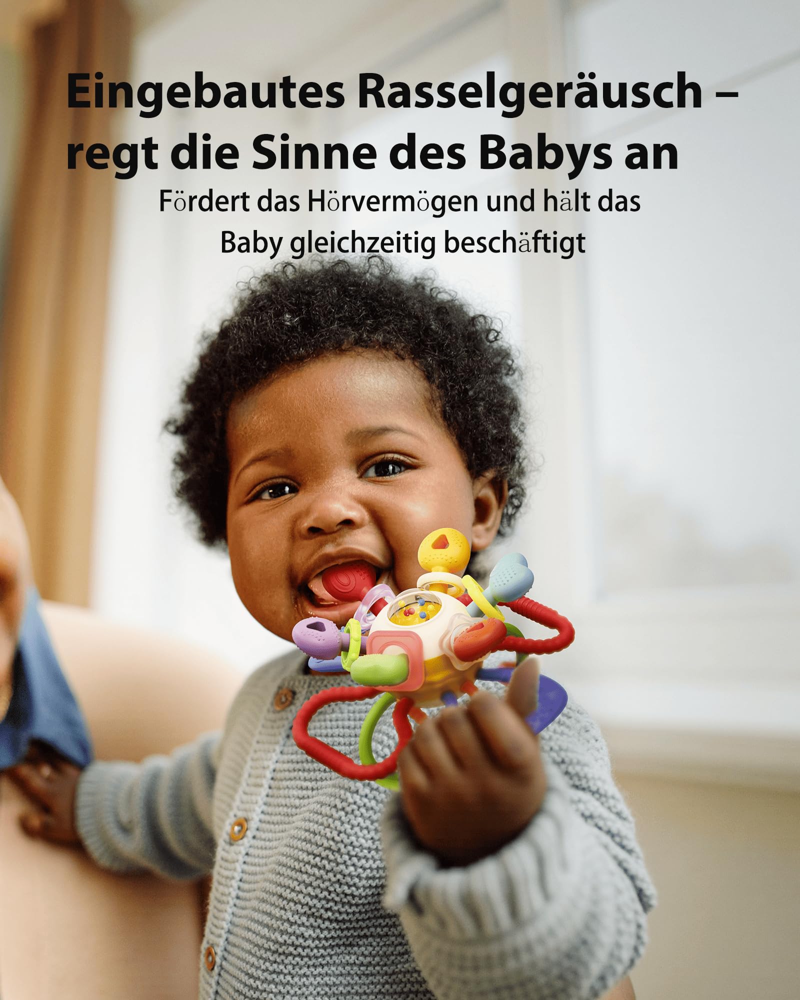 Infinno Baby Greifball & Rassel,BPA-freies Silikon Beißring-Spielzeug für 0-12 Monate, Multifunktionales Montessori Baby Geschenk Mit Leuchtenden Farben
