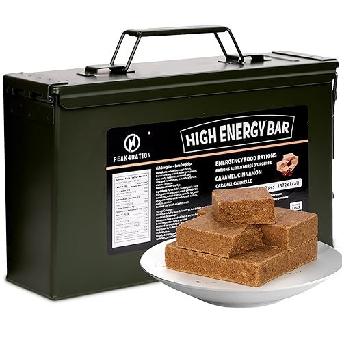 PEAK4RATION High Energy Bar | Emergency Ration Biscuits - Caramel Cinnamon 13728kcal | Long Shelf-Life Compressed Biscuits - 12 Day Package 3kg (12x250g Metal Box) | Survival Food Ration Bar Compact for Outdoor Camping, Crisis, Earthquake, Wildfire, Home Preparedness