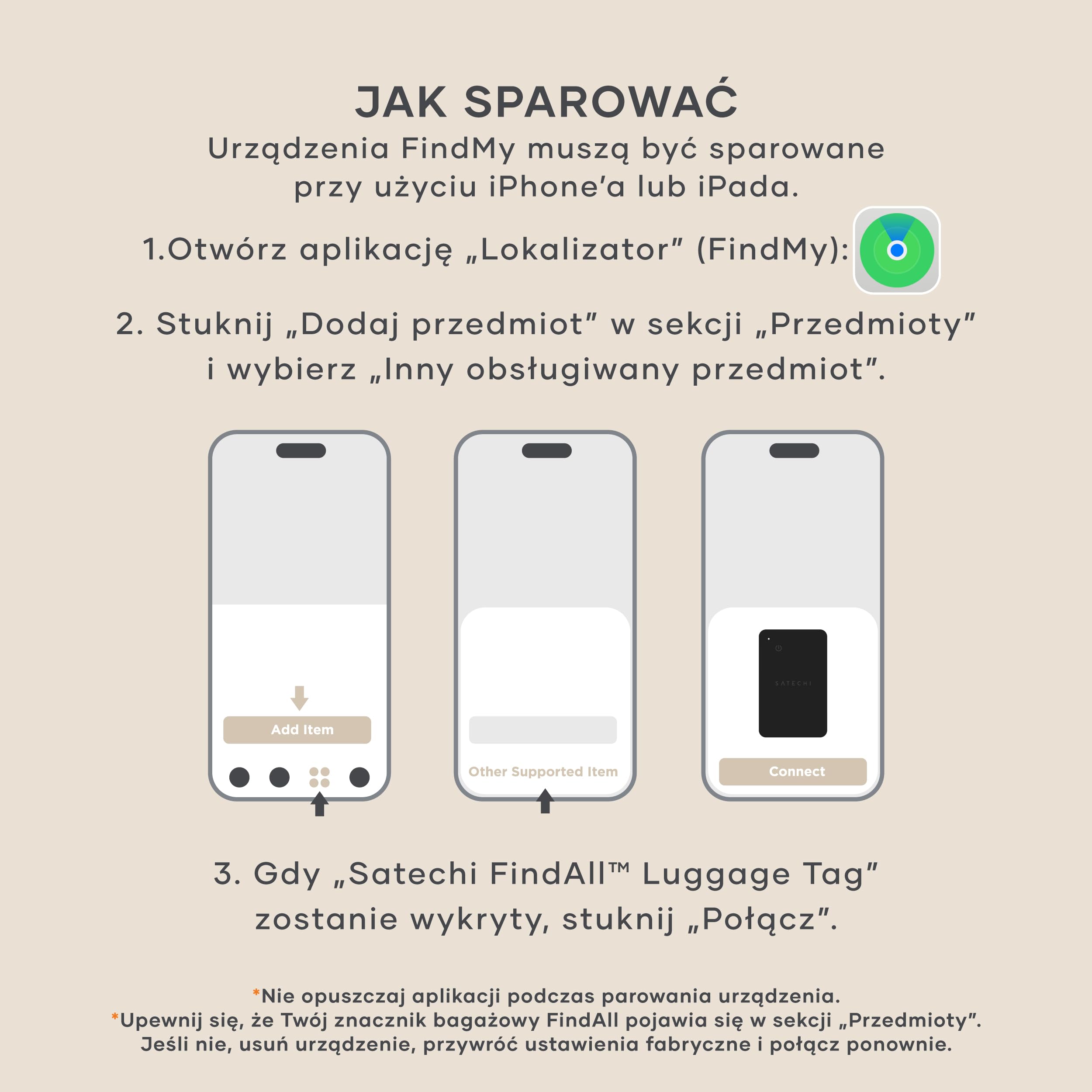 SATECHI FindAll Lokalizator Bagażu Z Funkcją Apple Find My, Ładowaniem Bezprzewodowym, Alertami Dźwiękowymi I GPS-Em Do Bagażu I Plecaka, Do iPhone 17 16 15, iPad, Mac I Innych Urządzeń – Beżowy