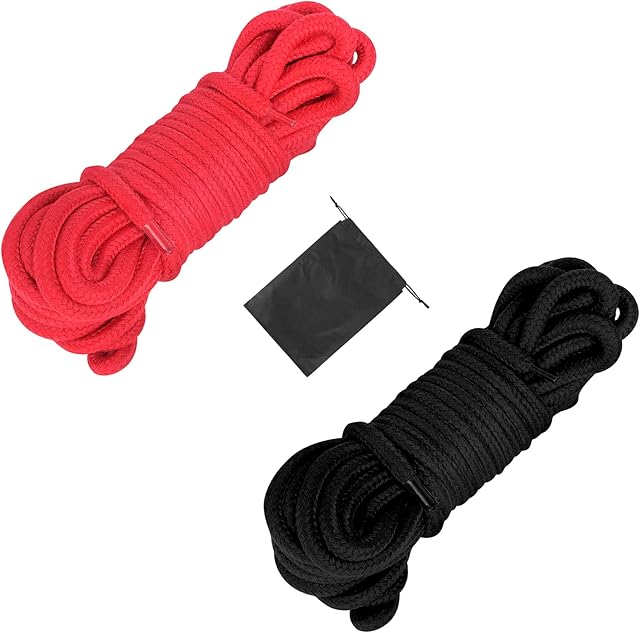 2 Pack Soft Cotton Rope,10m/32ft All Purpose Rope Multipurpose thick cotton rope for Wall Garden Plant DIY Crafting Decoration(Red+Black)