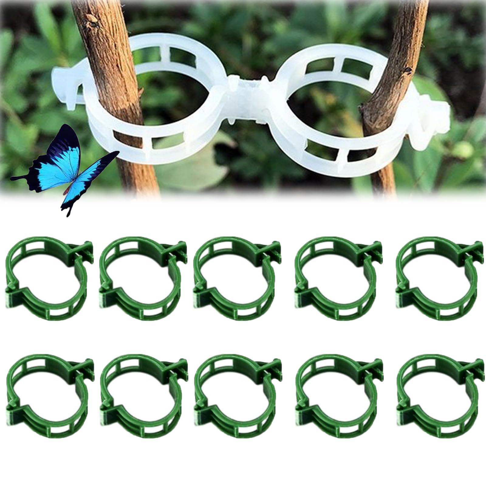 100PCS Secured Plastic Plant Clip, Plant Support Clips Reusable Garden Clips, Plant Clips for Climbing Plants Clear, Plant Fixing Clips Tomato Trellis Clips Vine Plant Support (100, Green)