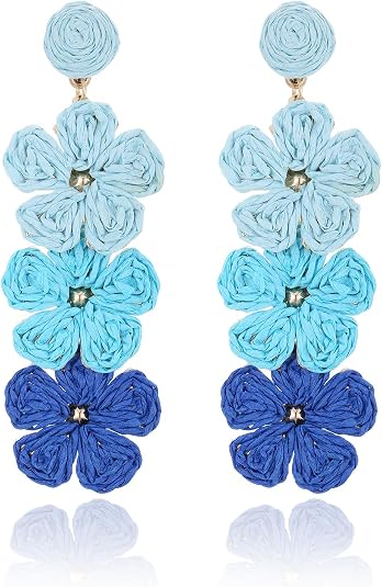 Raffia Flower Earrings, Raffia Straw Wrapped Flower Drop Dangle Earrings Summer Tropical Beach Jewelry Raffia Flower Earrings, Raffia Straw Wrapped Flower Drop Dangle Earrings Summer Tropical Beach Jewelry - Unleash Your Summer Vibe with Sea-Inspired Fashion!