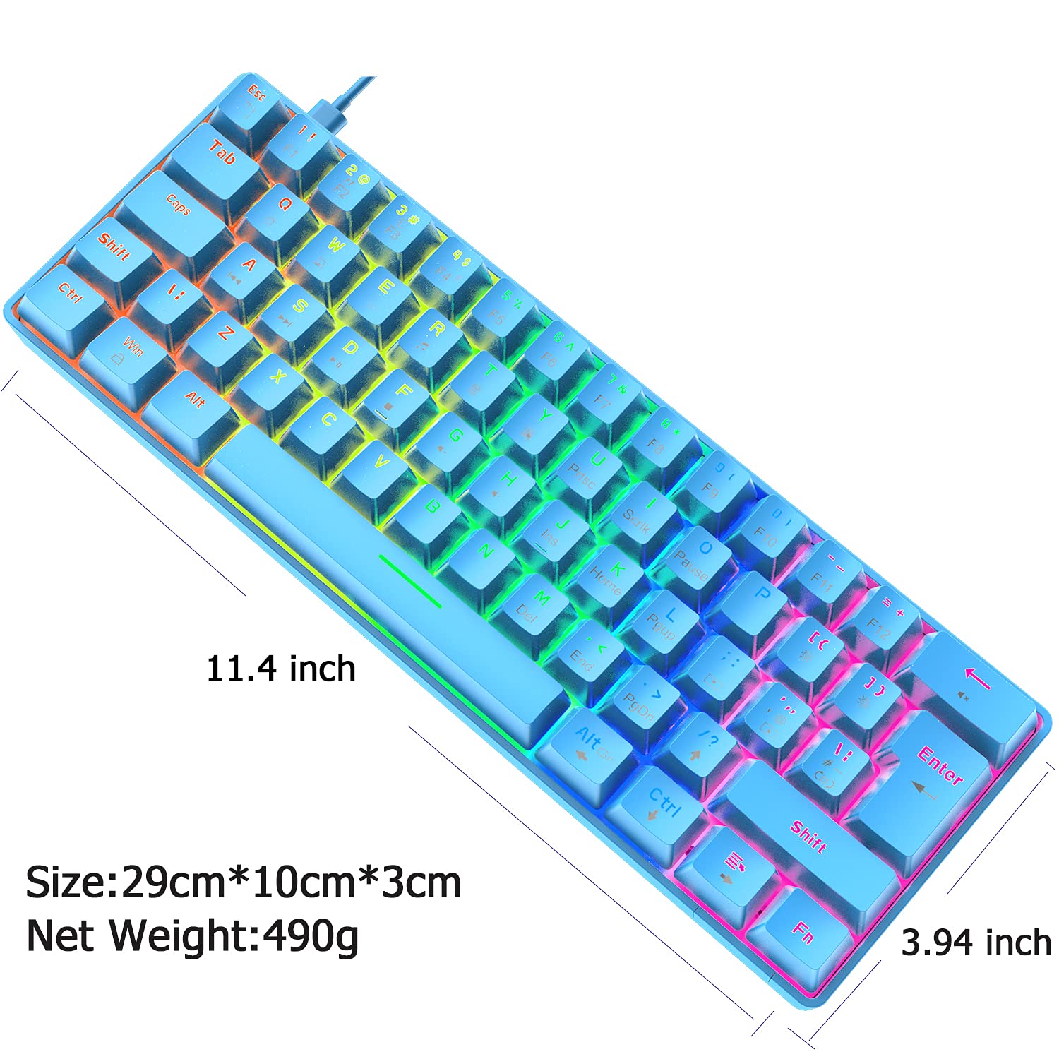 T60 UK Layout Wired Gaming Keyboard 60 True Mechanical Blue Keyboard