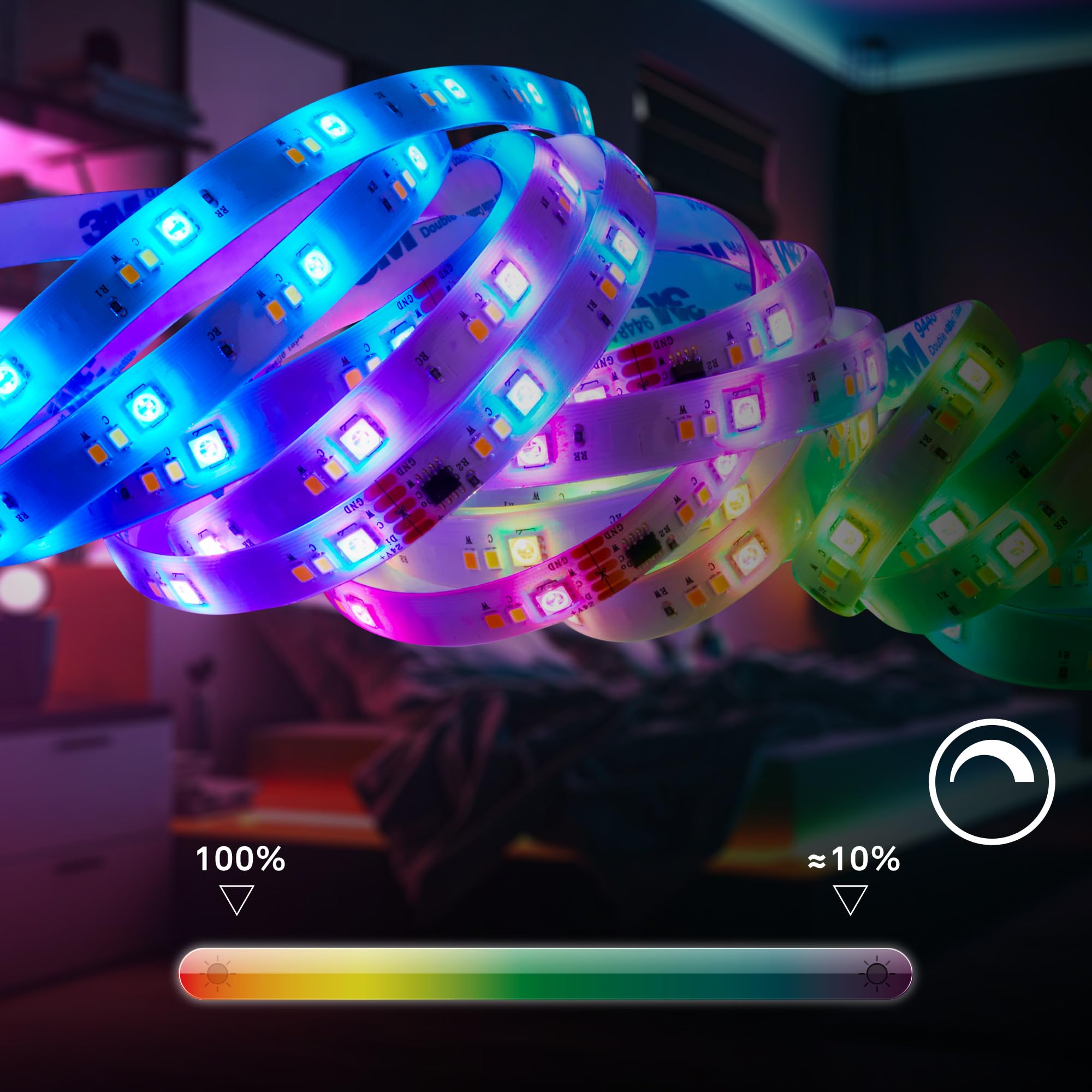 BRILONER - LED Strip 5m mit Fernbedienung, dimmbar, RGB IC dynamischer Farbwechsel, CCT, LED Streifen, Leiste, Zimmer Deko, Gaming Deko, Band, Party, Lichtleiste, 5000x10x3 mm, Weiß