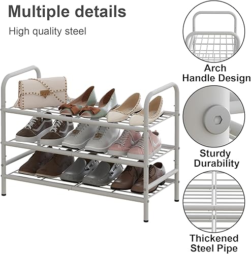 Miniatura 6 de Zapatero de metal de 3 niveles de malla de hierro blanco, organizador de zapatos independiente, estante que ahorra espacio para entrada, pasillo,