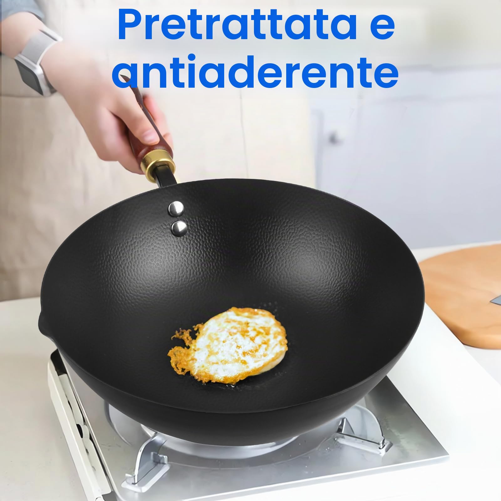 Souped Up Recipes Wok da 25,4 cm in acciaio al carbonio per stufe elettriche, a induzione e a gas (coperchio e manuale utente inclusi)