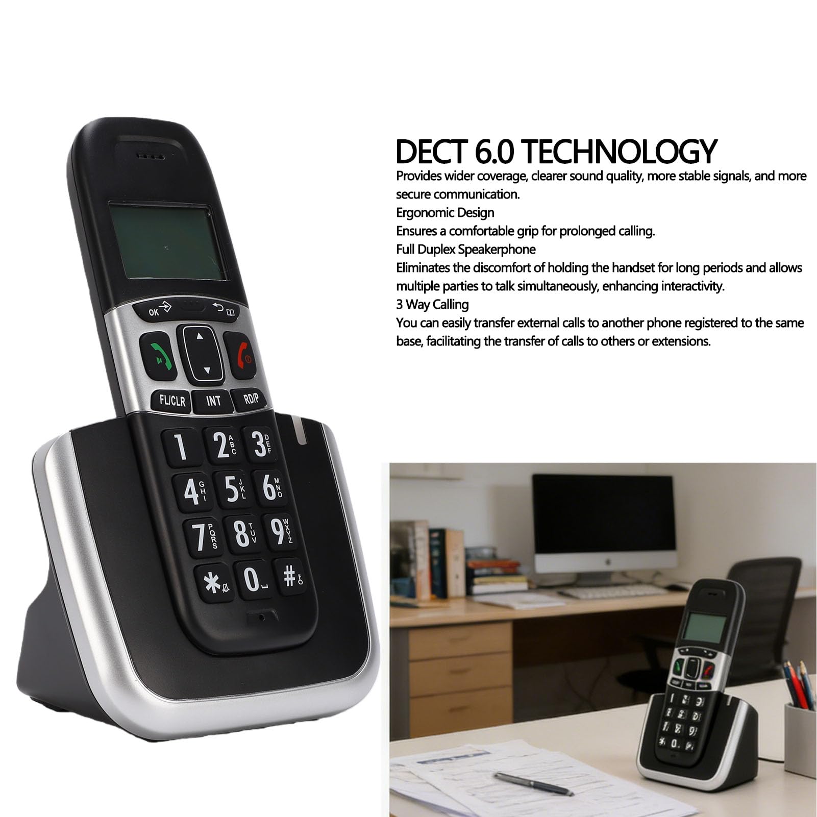 2 telefony bezprzewodowe do domu z technologią DECT 6.0 (wtyczka UE)