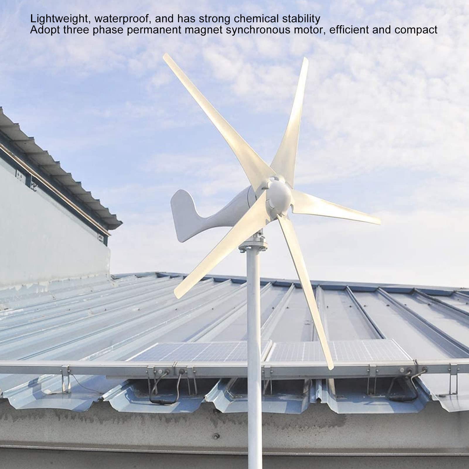 Fafeicy Zestaw Generatora Turbiny Wiatrowej 200 W z Hamulcem Elektromagnetycznym, Pionowa Turbina Wiatrowa z 6 Ostrzami z Włókna Nylonowego, Automatyczny Kontroler Odchylenia dla Hybrydowego Systemu