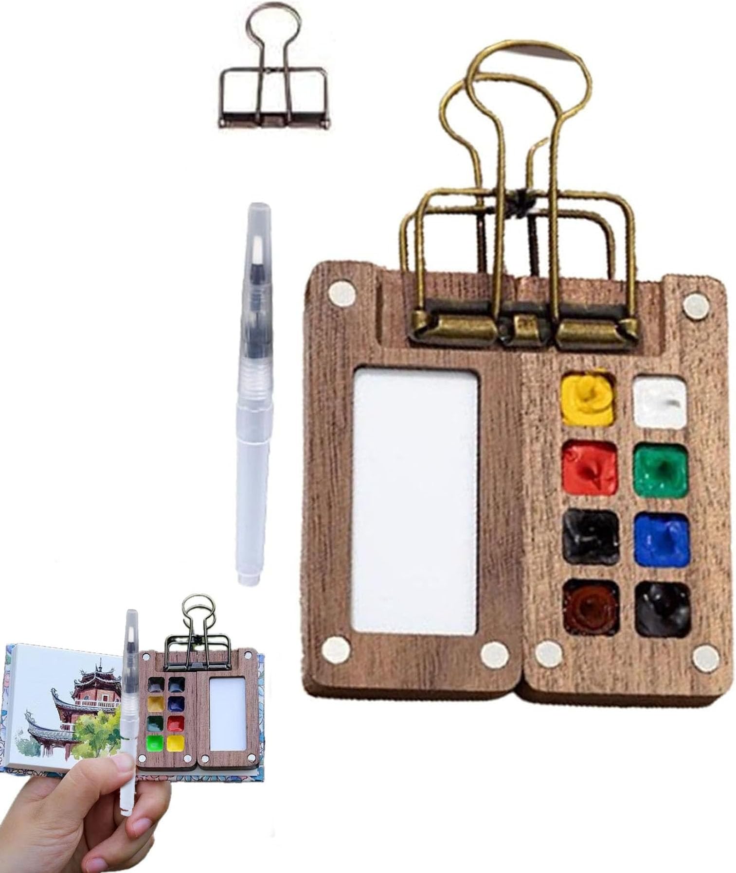 YSFVNP Painting Palette, Mini Painting Kit, Palette For Pain Ting Gouache Pocket Artist Watercolour Travel Set Mini Portable Sketch Wooden Pallets With 1 Pen, Brown