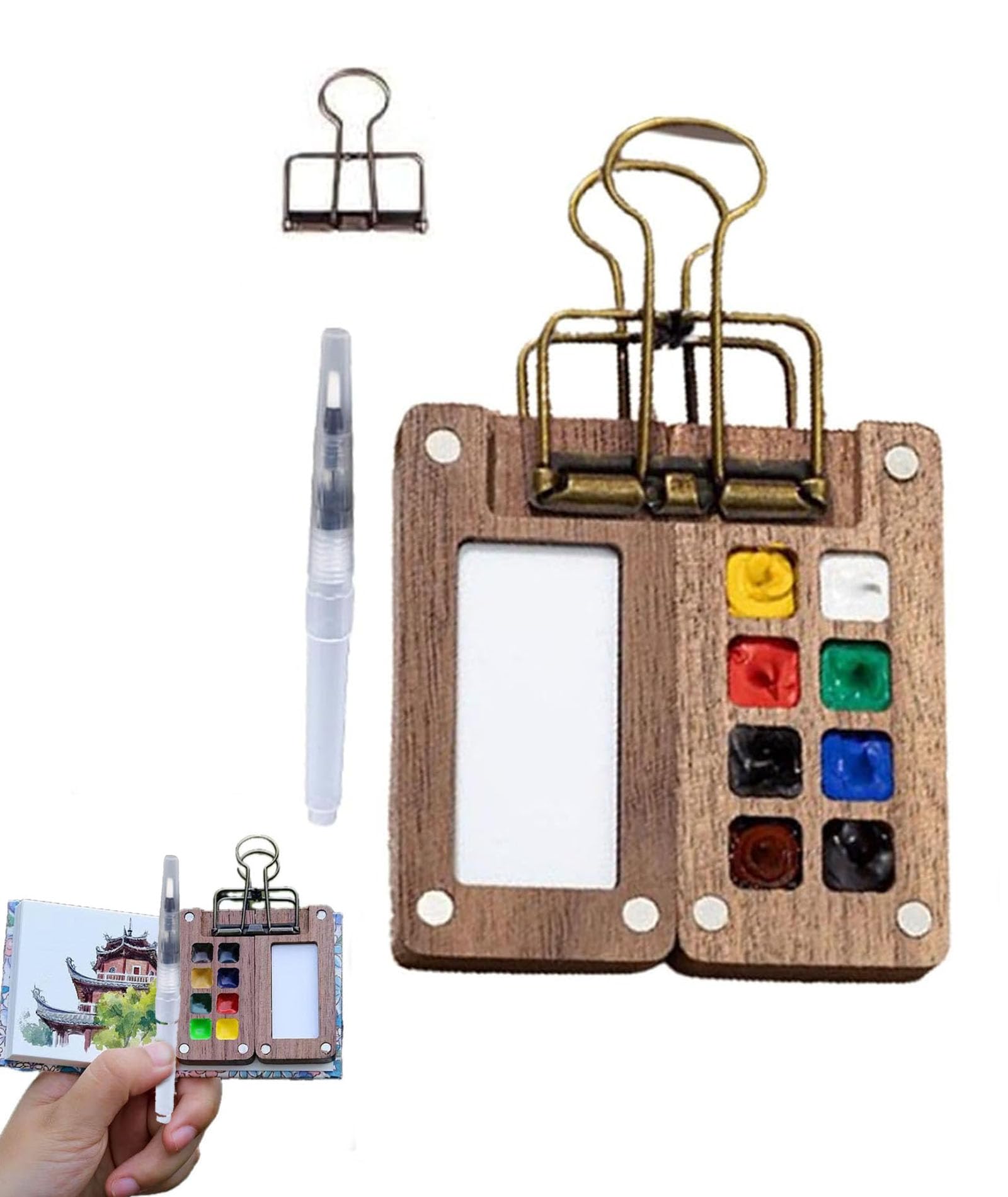 YSFVNP Painting Palette, Mini Painting Kit, Palette For Pain Ting Gouache Pocket Artist Watercolour Travel Set Mini Portable Sketch Wooden Pallets With 1 Pen, Brown